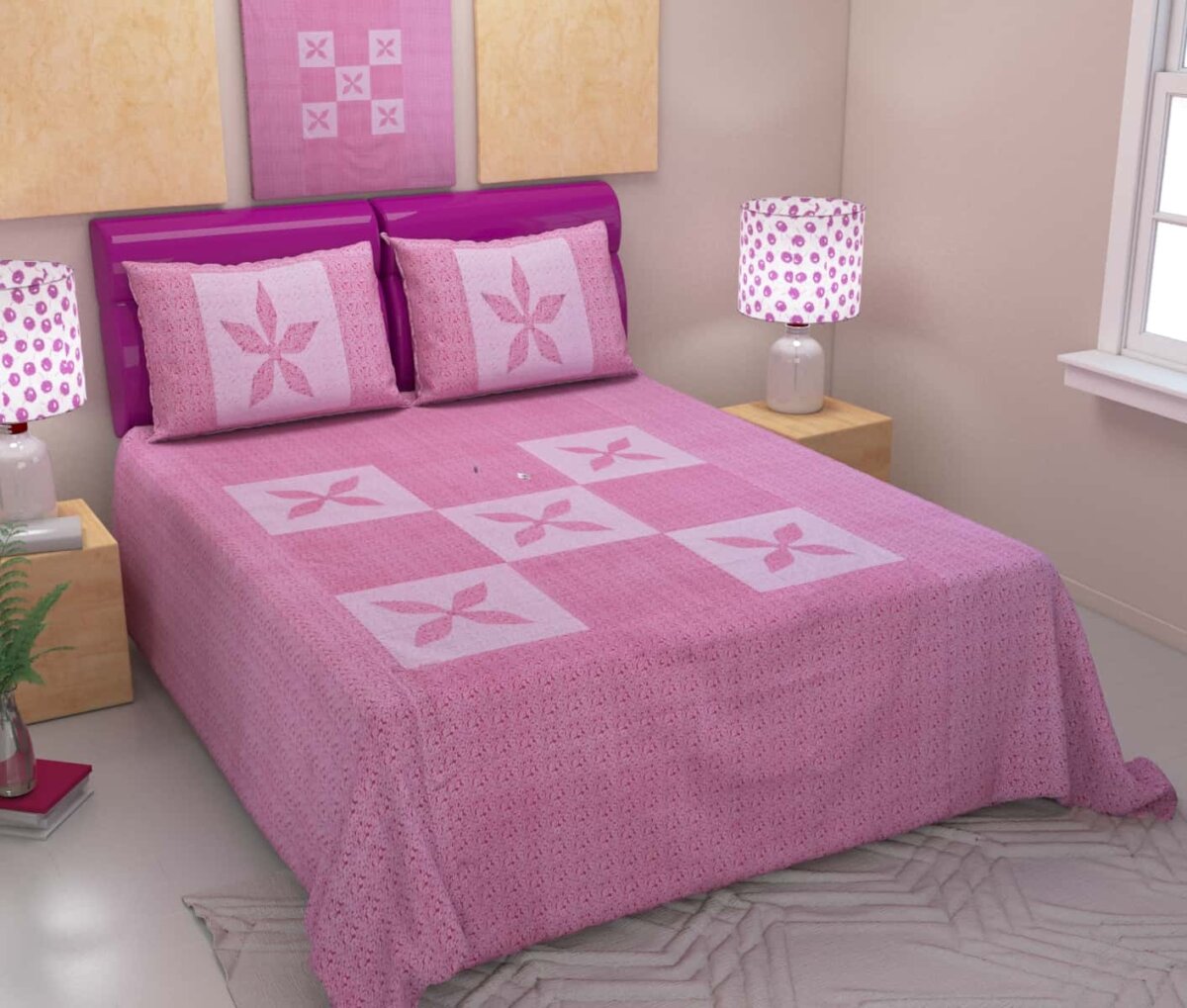 Buy Queen Size Embroidery Bedsheet With 2 Pillow Covers