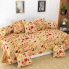 Kritarth Handicrafts Large Size Floral Design 250 T.C Pure Cotton Diwan Set with 1 Bedsheet 5 Cushion Cover and 2 Bolster Covers | Back Zipper Cushion Covers | 70*100 Inch, Set of 8